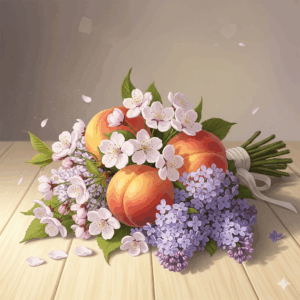 A collection of white florals, peaches and lilac