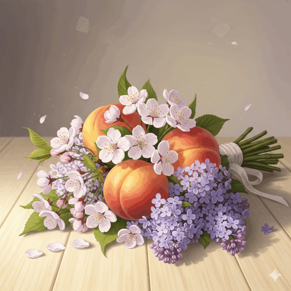 A collection of white florals, peaches and lilac
